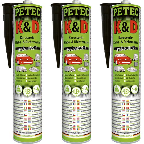 3x PETEC K&D Karosserie Klebe- und Dichtmasse Schwarz 310 ml 94730