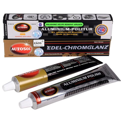 Autosol Aluminium Politur + Edel-Chromglanz Metallpolitur Set Tube 75 ml