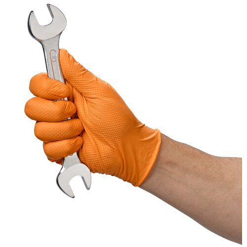 100x Nitril-Handschuhe Orange Flex Grip Mechaniker Werkstatt Handschuhe M (7-8)